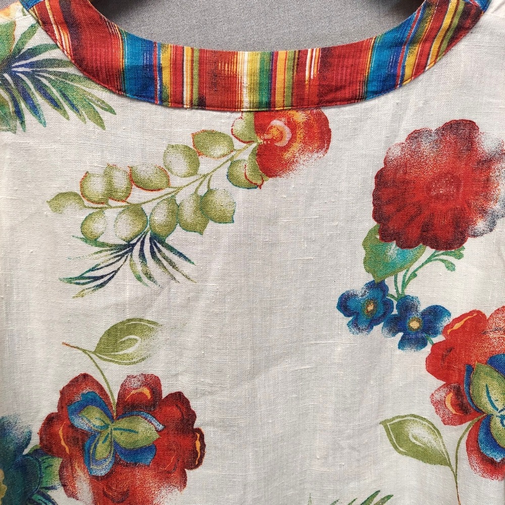 Chicos Linen Floral Kimono Style Top Women 3 Boho Resort Tie Front Beachy Artsy - Picture 6 of 14